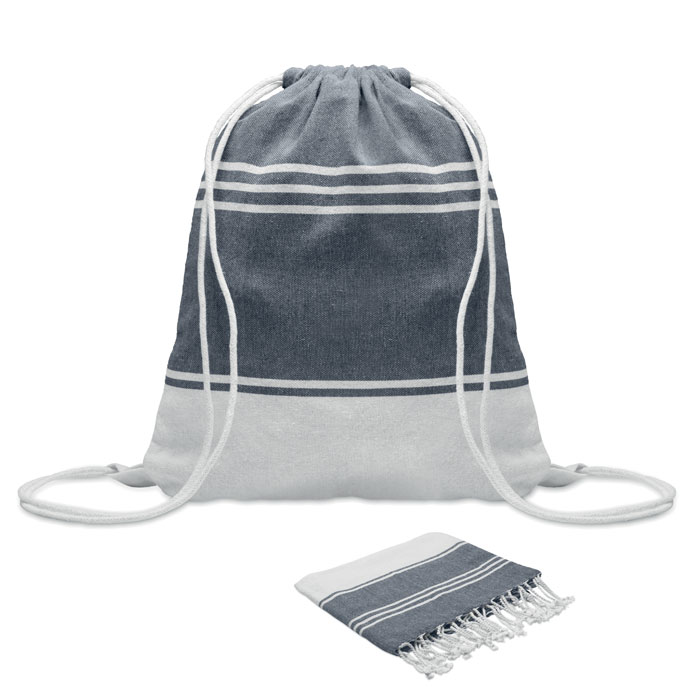 Fouta 90x160 cm et sac personnalisés HAMMA, Bleu