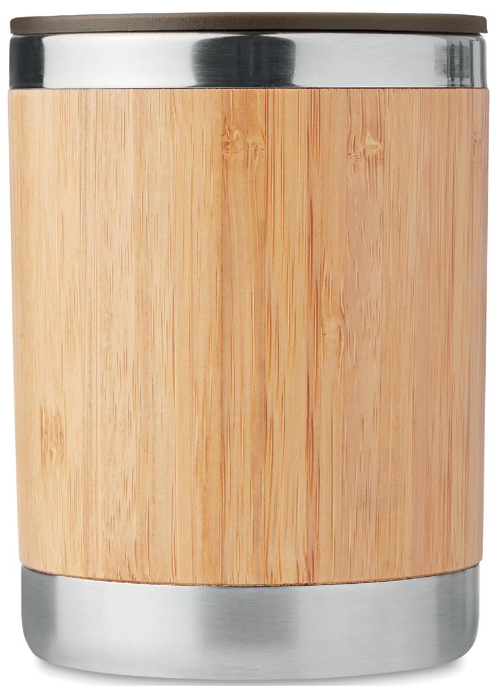 Mug isotherme inox et bambou 300 ml personnalisé MOKKA, face opposée à la poignée
