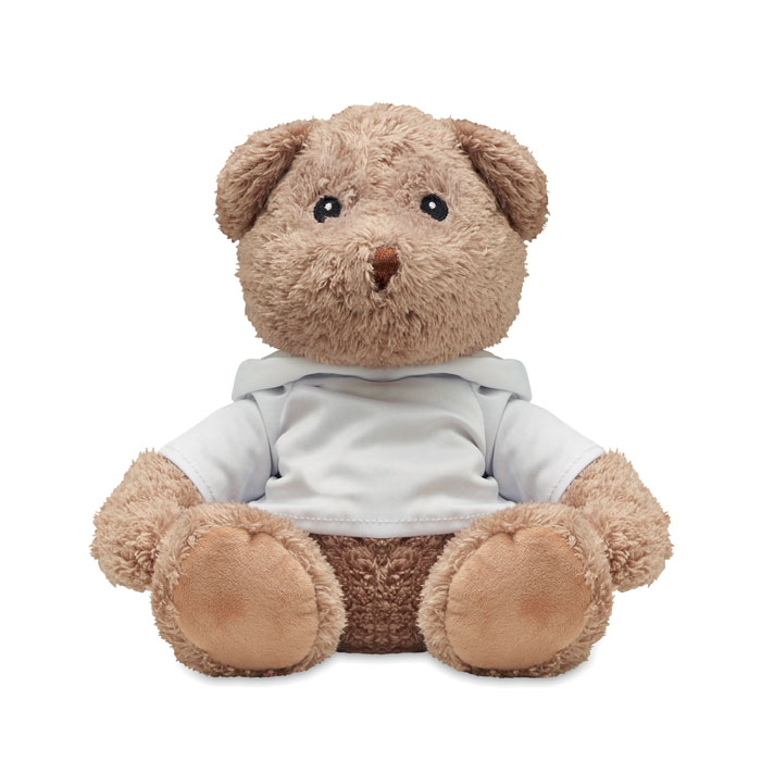 Peluche ourson 25 cm avec sweat personnalisée JOHN, Blanc