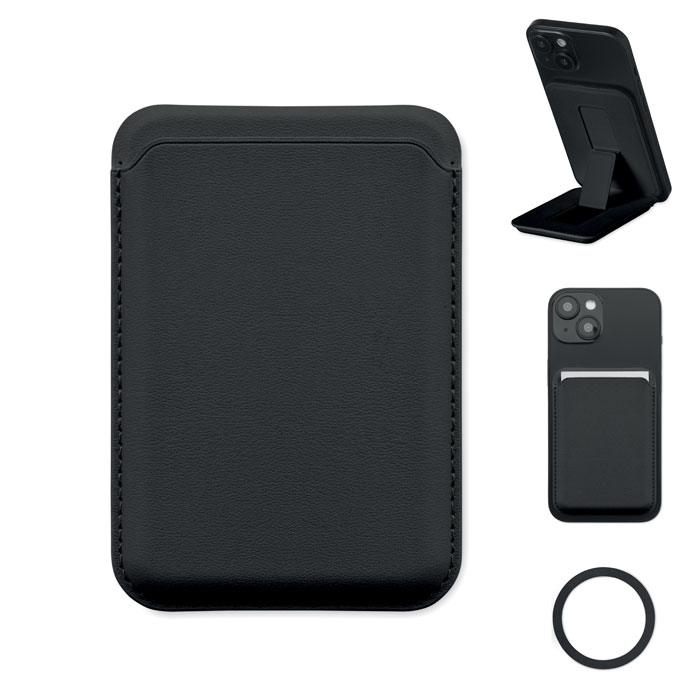 Porte-cartes magnétique cuir PU personnalisé KARTA STAND, Noir