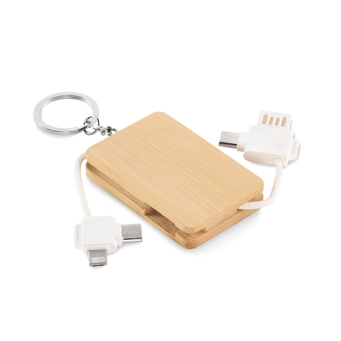 Porte-clés câble de charge bambou personnalisé BUPOW