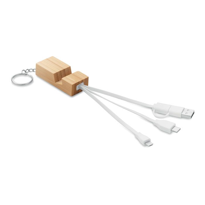 Porte-clés câble de charge bambou personnalisé CLAUERC