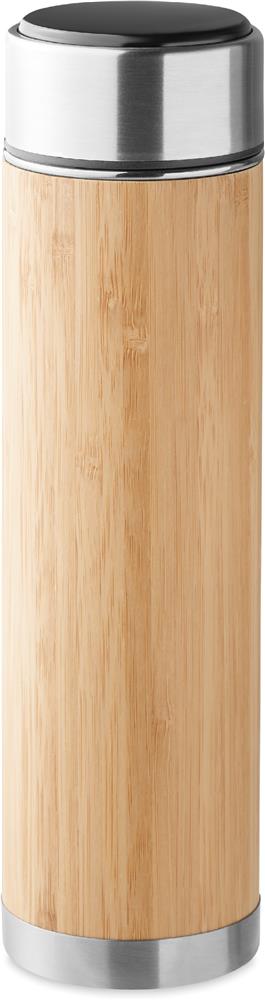 Bouteille isotherme inox et bambou personnalisée PANAY, partie métal capuchon dos