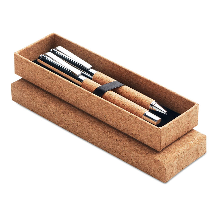 Parure stylos liège et métal personnalisée QUERCUS