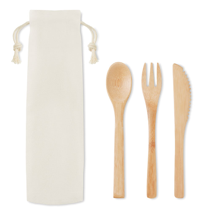 Couverts en bambou en pochette personnalisés SETBOO, Beige