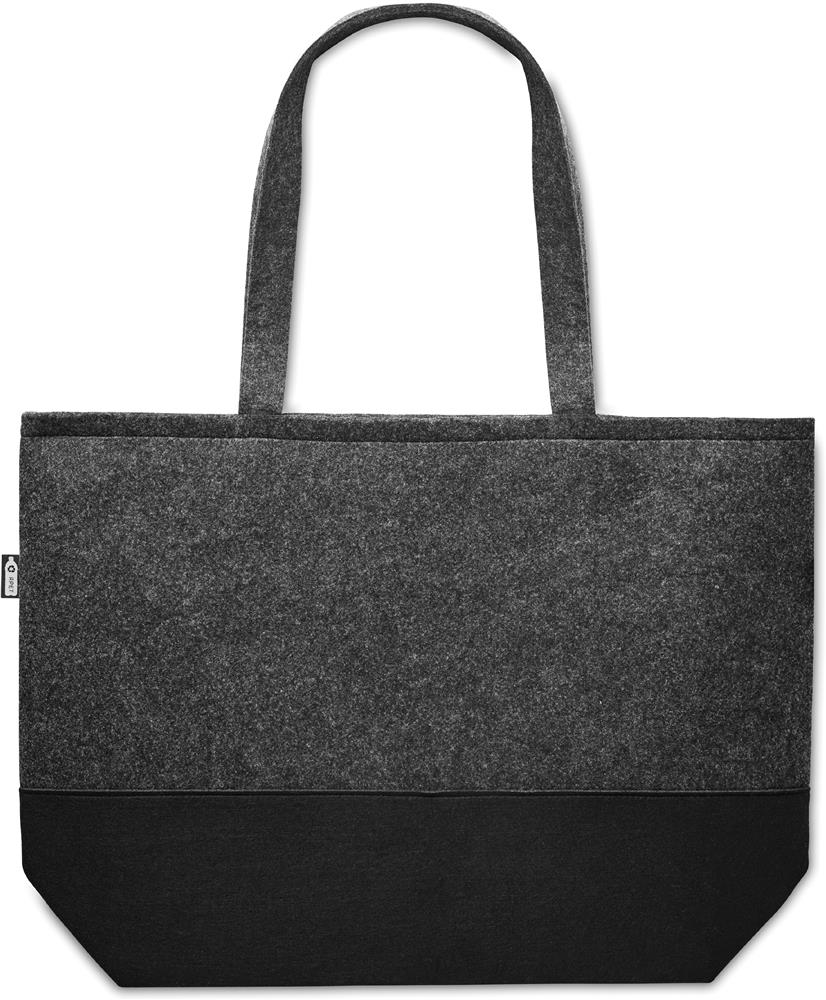 Tote bag feutre RPET bicolore personnalisé DUO INDICO, dos (embossage)