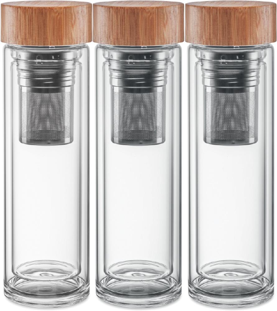 Gourde verre double paroi 420 ml personnalisée BATUMI GLASS, tour complet