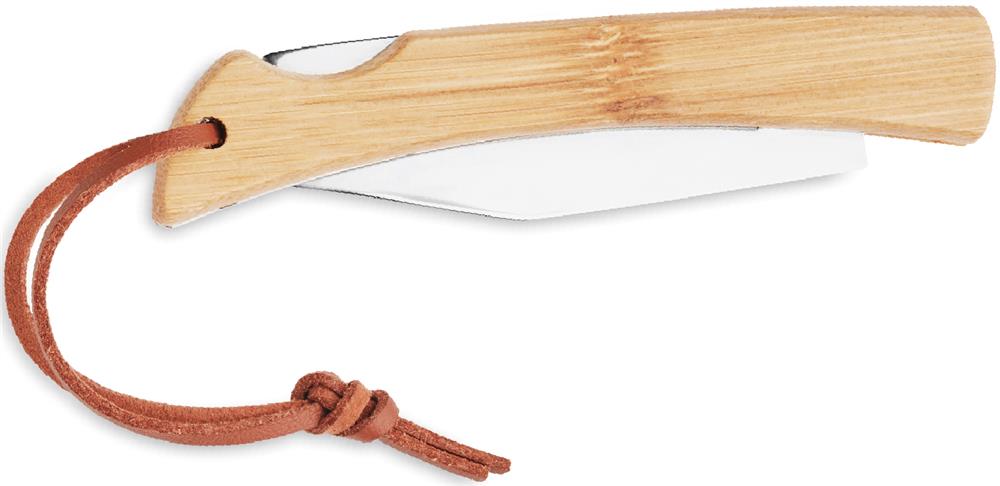 Couteau pliable bambou avec cordon personnalisé MANSAN, droite