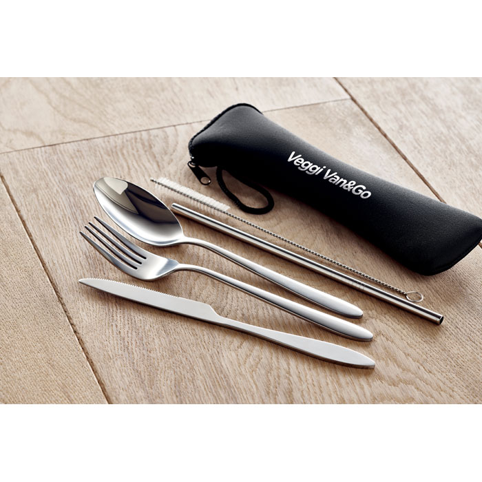 Set de couverts inox en pochette personnalisé 5 SERVICE