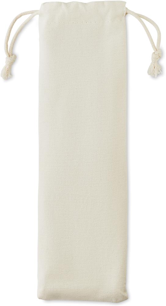 Couverts inox manche hêtre personnalisés CUSTA SET, pochette côté 1