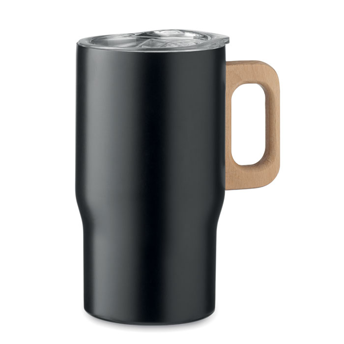 Gobelet inox recyclé 350 ml poignée bois personnalisé TUMBOO, Noir