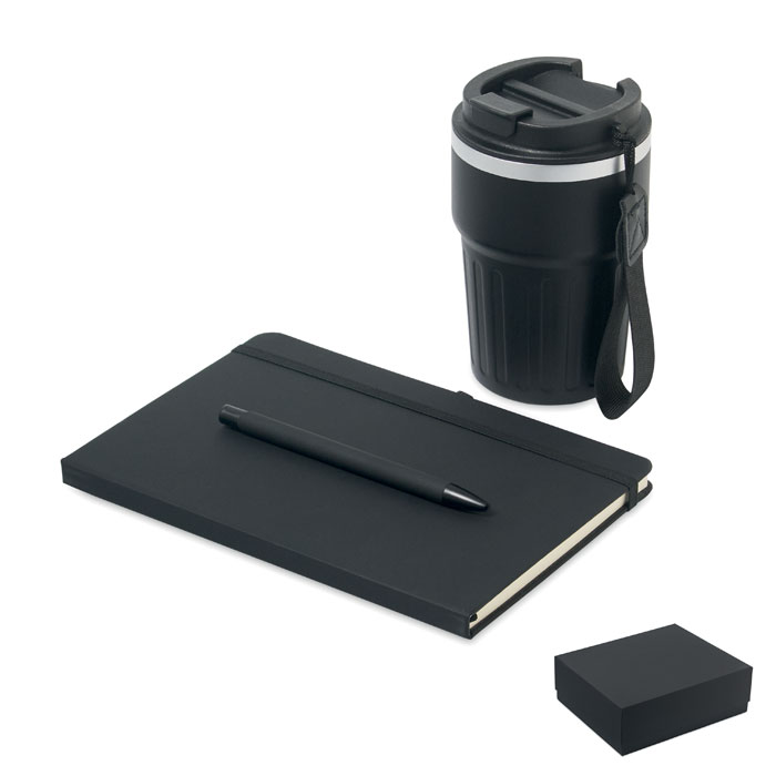 Coffret gobelet 350 ml et carnet A5 personnalisé ENGAGE, Noir
