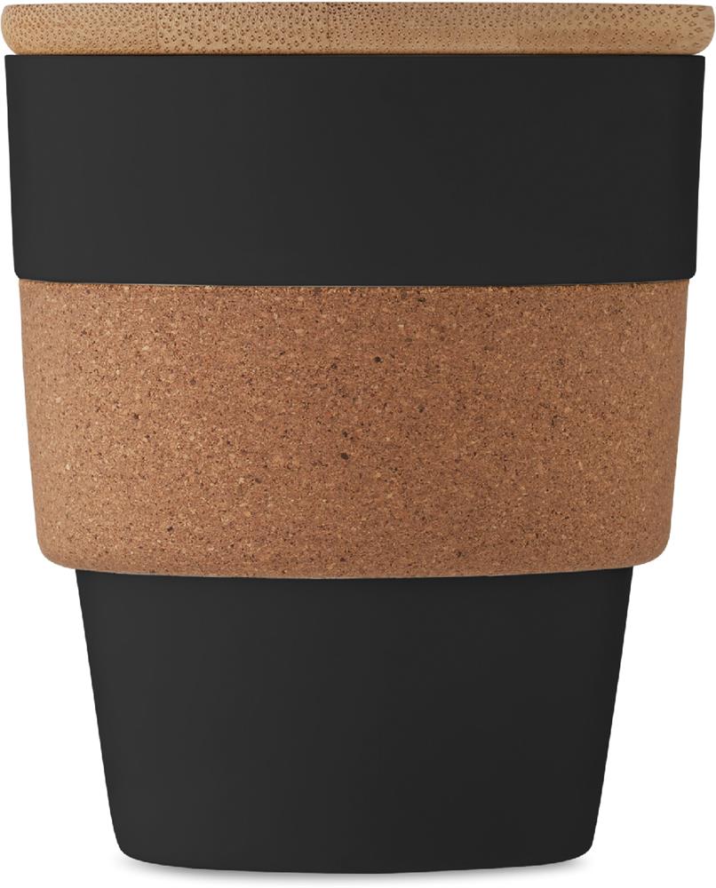 Gobelet PP couvercle bambou 300 ml personnalisé GALAO, mug devant haut