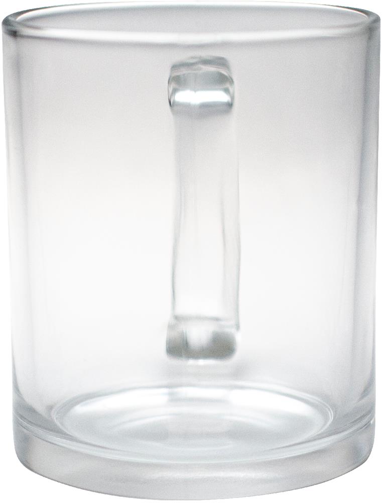 Mug verre brillant 300 ml personnalisé SUBLIMGLOSS, face opposée à la poignée