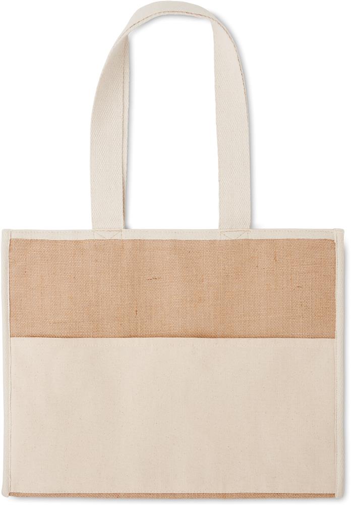 Sac shopping isotherme jute personnalisé CAMPO DE GELI, devant poche