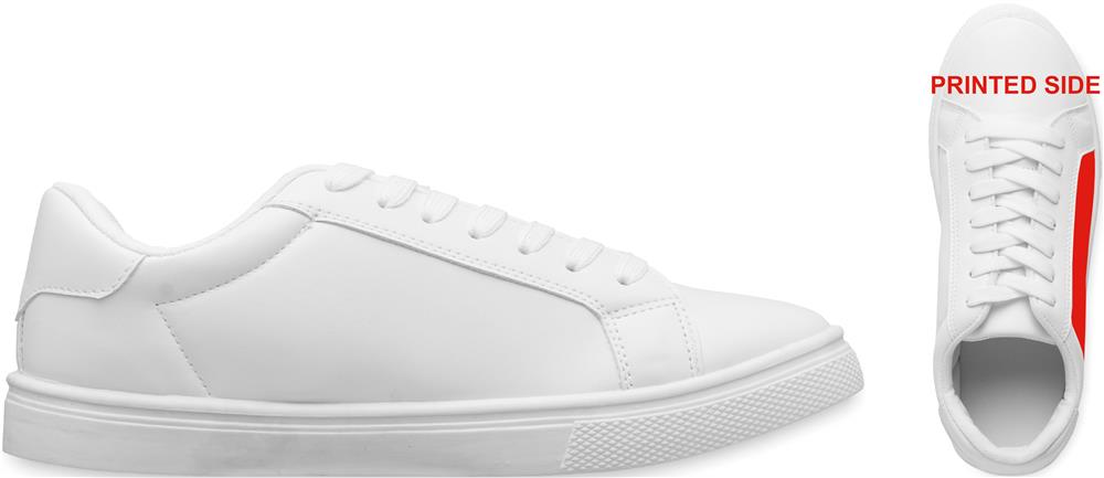 Baskets PU blanches taille 43 personnalisées BLANCOS, côté 1 droite