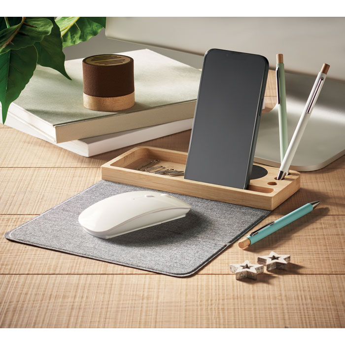 Organiseur de bureau chargeur 15 W bambou personnalisé PANDU