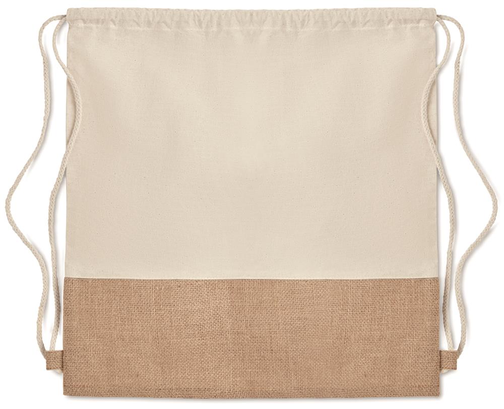 Sac à cordon coton sergé et jute personnalisé INDIA, devant