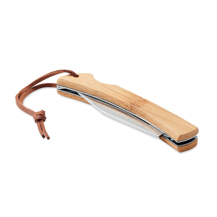 Couteau pliable bambou avec cordon personnalisé MANSAN