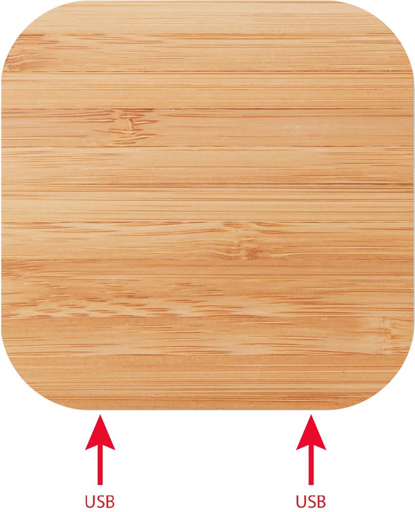 Chargeur sans fil bambou avec hub USB personnalisé CUADRO, chargeur (gravure laser) 2