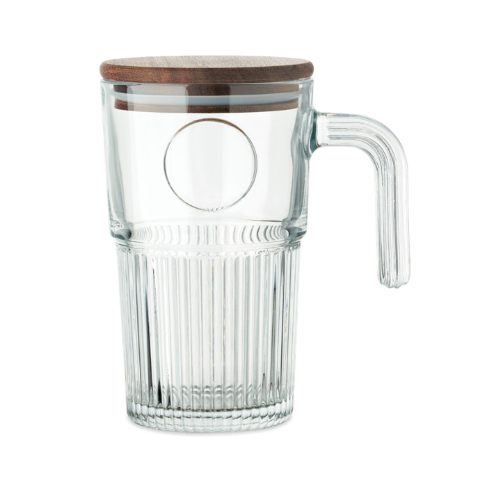 Mug verre 450 ml couvercle acacia personnalisé VITRIO JAR