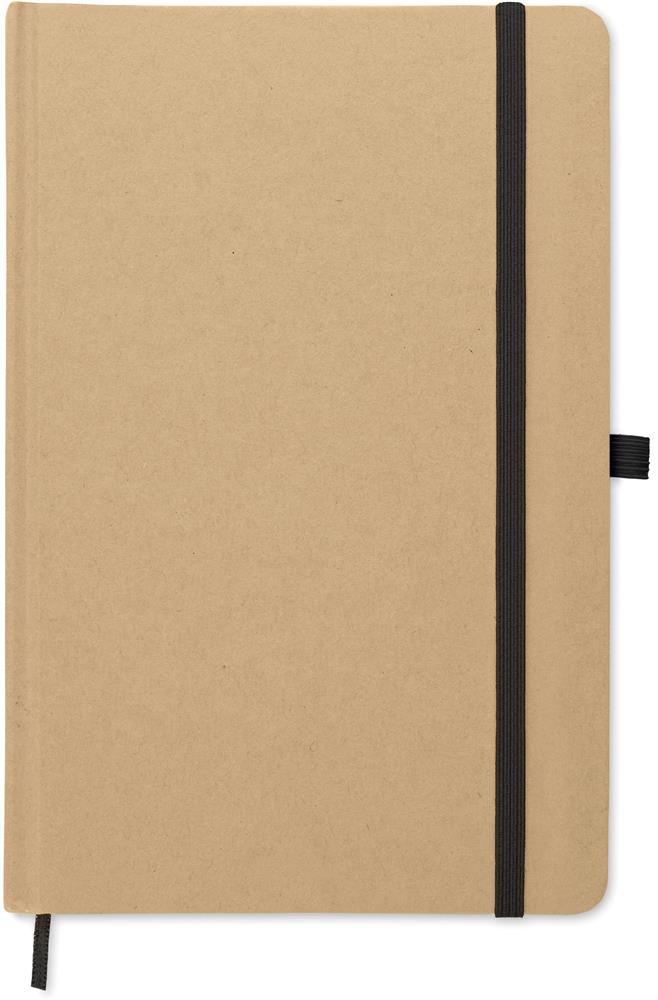 Carnet A5 carton recyclé et stylo personnalisé CARATIL, devant (tampographie)