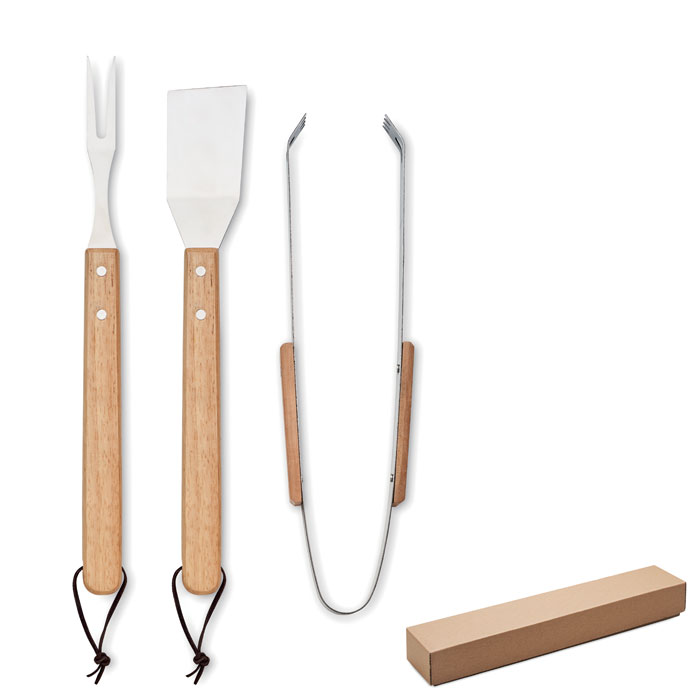 Set barbecue inox manche chêne personnalisé SMOKEY