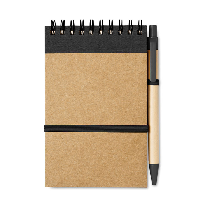Bloc-notes à spirale recyclé avec stylo personnalisé SONORA, Noir