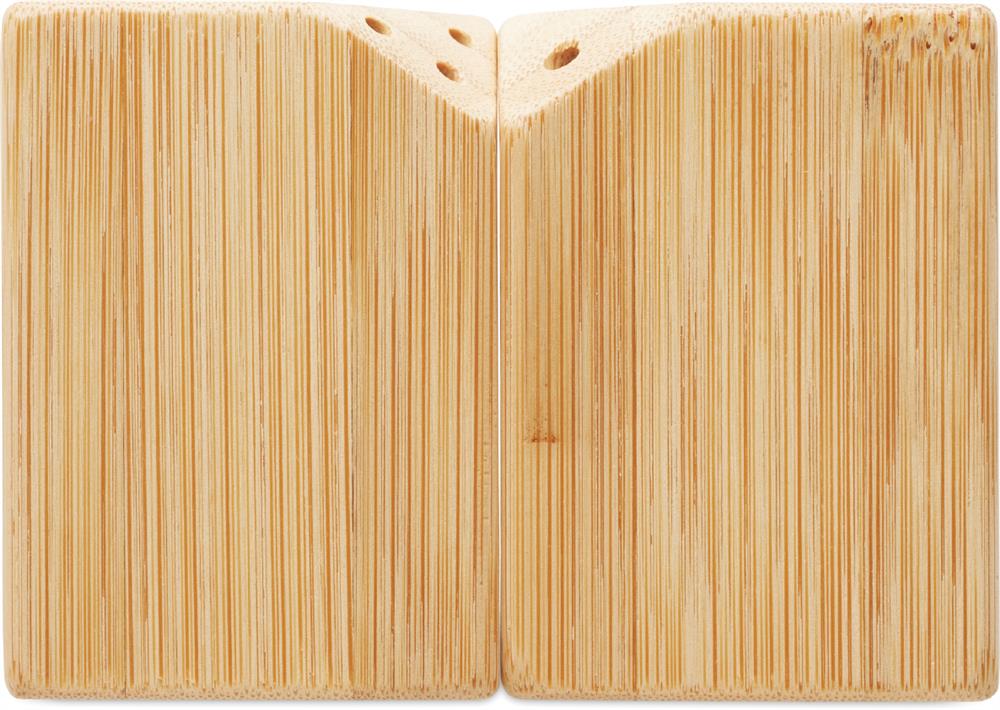 Salière et poivrière bambou magnétiques personnalisées BOTH, shaker devant 2