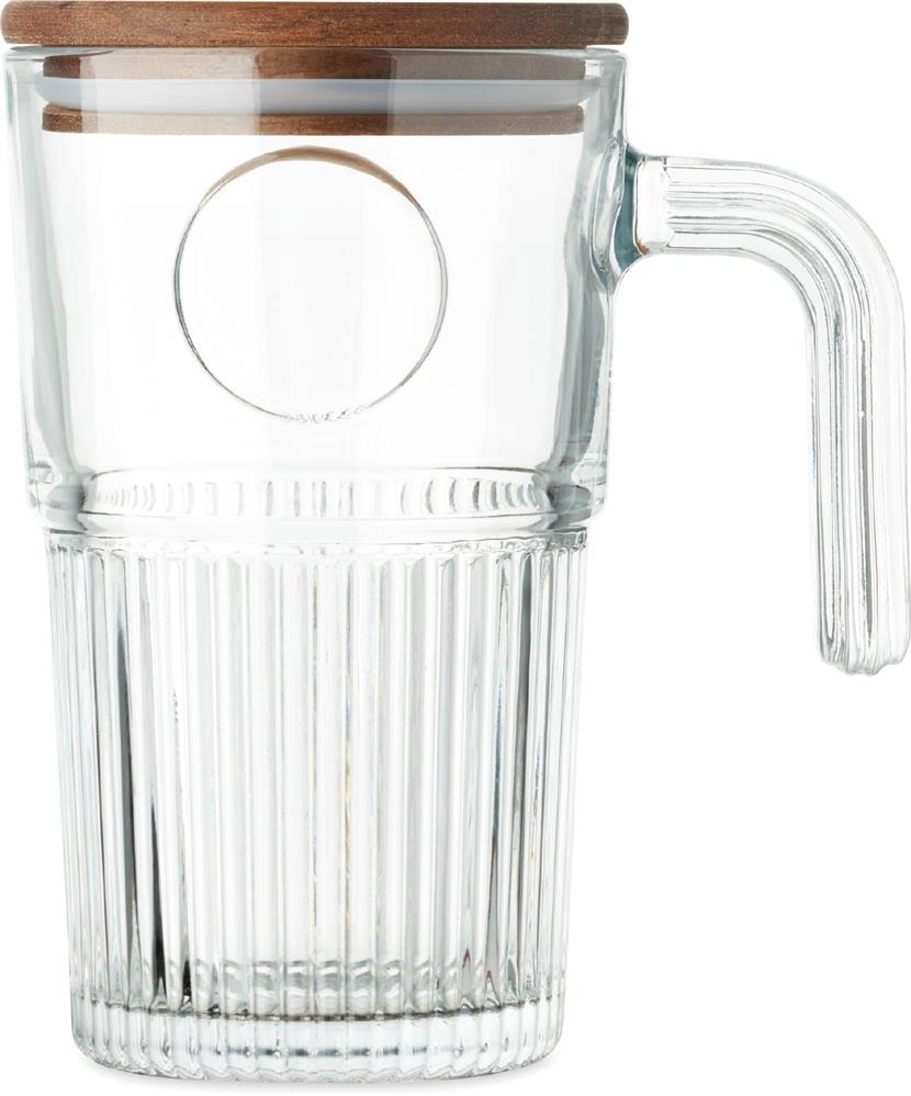 Mug verre 450 ml couvercle acacia personnalisé VITRIO JAR, droite