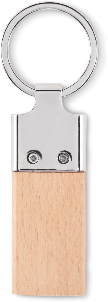 Porte-clés bois hévéa et zinc personnalisé LLAVING, côté partie bois 2