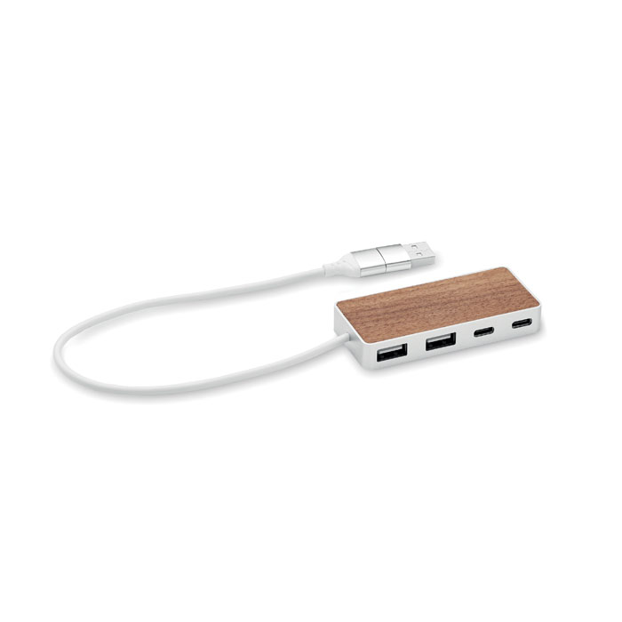 Hub USB 4 ports alu et noyer personnalisé UBAH