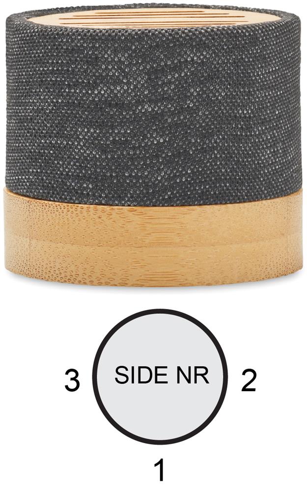 Enceinte bambou et RPET 3 W personnalisée BOOL, côté 1
