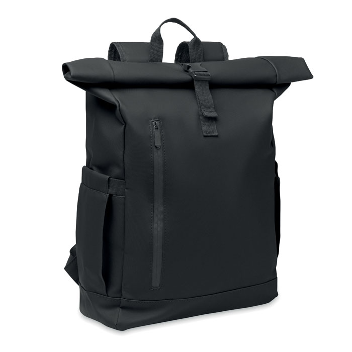Sac à dos ordinateur RPET 600D personnalisé BANGKOK ROLL, Noir