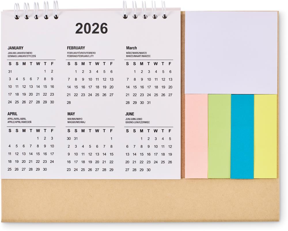Calendrier de bureau papier recyclé personnalisé CALENDOO, devant (étiquette numérique)