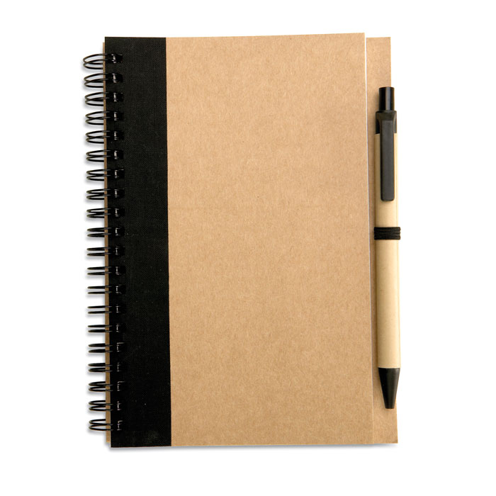 Carnet à spirale recyclé avec stylo personnalisé SONORA PLUS