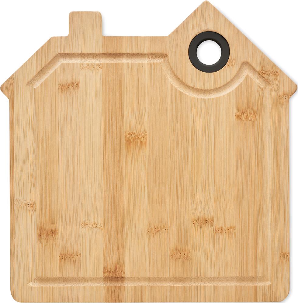 Planche à découper bambou forme maison personnalisée RUMAT, devant