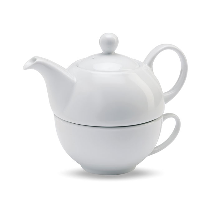 Set théière 400 ml et tasse personnalisé TEA TIME, Blanc