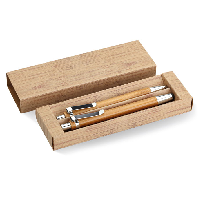 Parure stylo et porte-mine bambou personnalisée BAMBOOSET, Bois