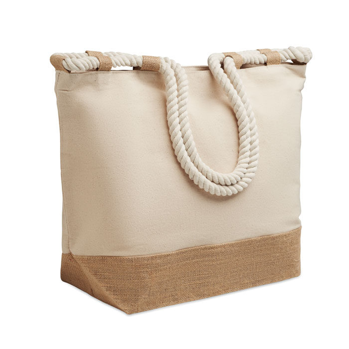 Sac de plage toile 280 g/m² et jute personnalisé MAKENKE, Beige