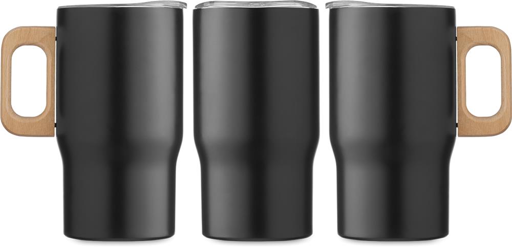 Gobelet inox recyclé 350 ml poignée bois personnalisé TUMBOO, tour complet (gravure laser 360) 2