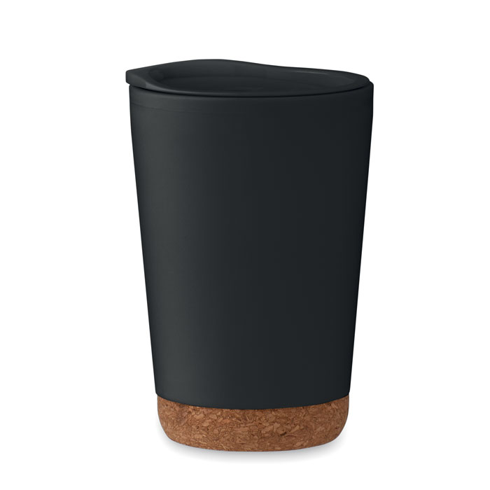 Gobelet double paroi base liège 300 ml personnalisé CO, Noir