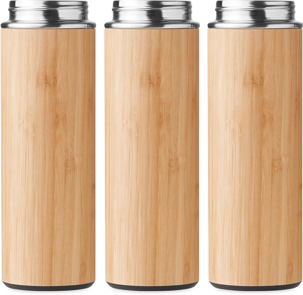 Bouteille isotherme bambou 450 ml personnalisée NANDA, tour complet (sérigraphie circulaire)