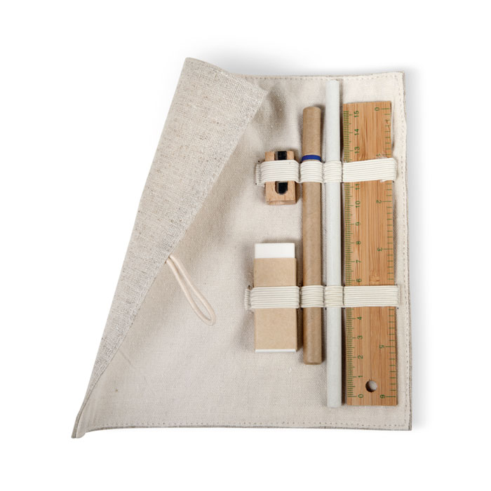 Set d'écriture étui jute et coton personnalisé ECOSET, Beige