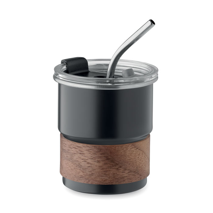 Gobelet inox recyclé 260 ml avec paille personnalisé MATE, Noir
