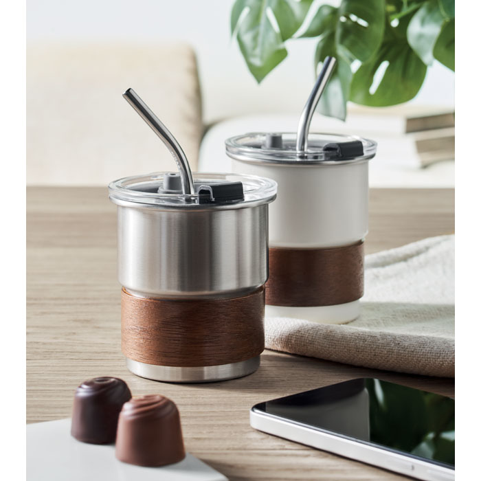 Gobelet inox recyclé 260 ml avec paille personnalisé MATE