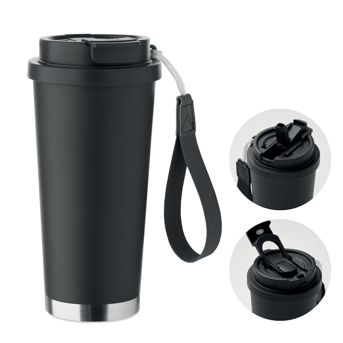Gobelet isotherme inox 500 ml personnalisé TOPAZ LARGE, Noir
