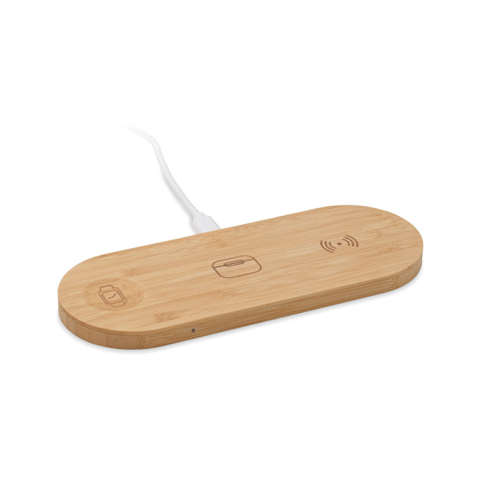 Station de charge 3 en 1 bambou personnalisée RECPAD, Bois