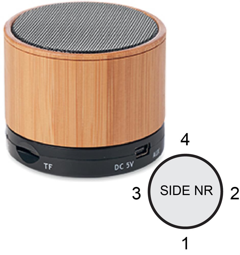 Enceinte bambou mains libres 3 W personnalisée ROUND BAMBOO, côté 4
