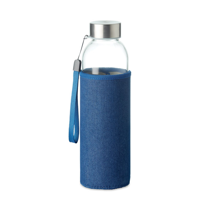 Bouteille verre housse denim personnalisée UTAH DENIM, Bleu